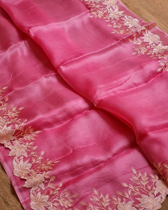 PURE KORA ORGANZA BANARASI SAREE CUTWORK SCALLOP BODER