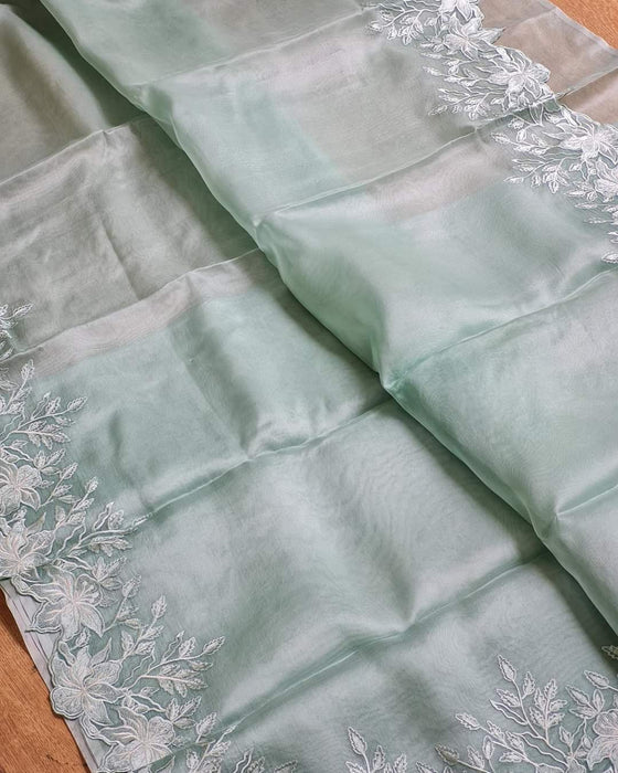 PURE KORA ORGANZA BANARASI CUTWORK SILK SAREE