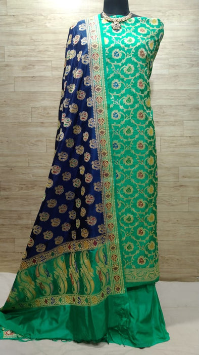 BANARASI SEMI KATAN SILK SUIT WITH MINA WORK