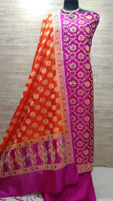 BANARASI SEMI KATAN SILK SUIT WITH MINA WORK