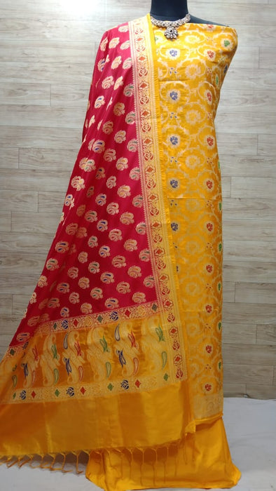 BANARASI SEMI KATAN SILK SUIT WITH MINA WORK