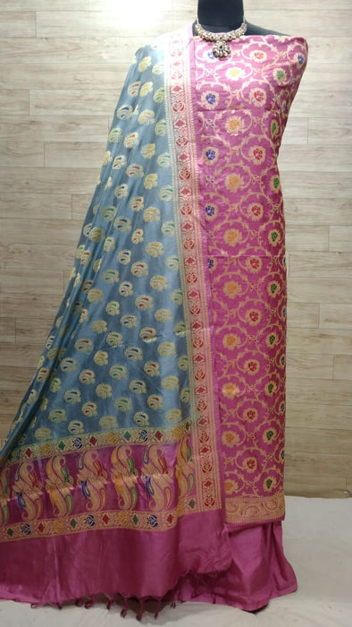 BANARASI SEMI KATAN SILK SUIT WITH MINA WORK