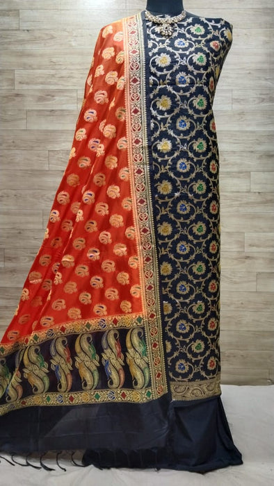 BANARASI SEMI KATAN SILK SUIT WITH MINA WORK