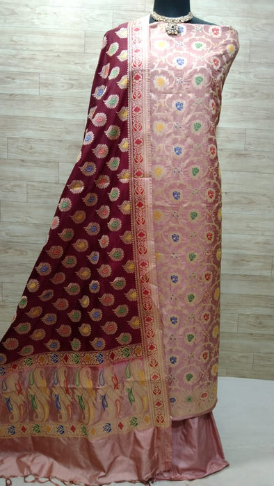 BANARASI SEMI KATAN SILK SUIT WITH MINA WORK