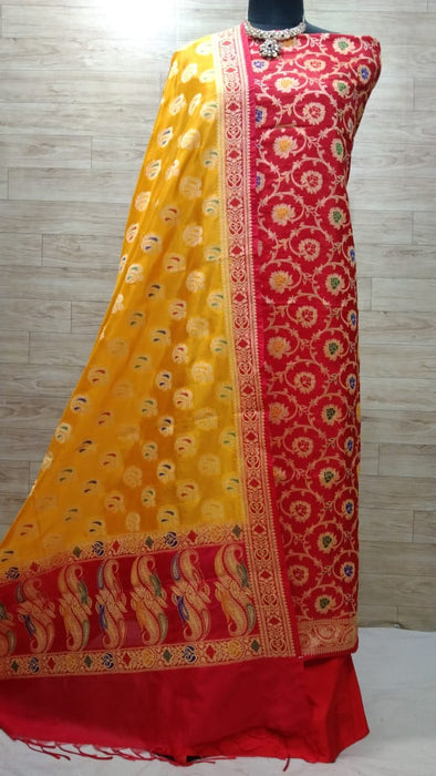 BANARASI SEMI KATAN SILK SUIT WITH MINA WORK