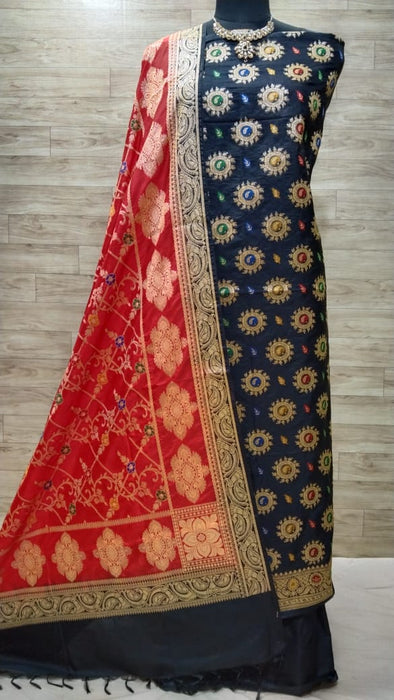 BANARASI SEMI KATAN SILK SUIT ALOVER MINA WORK