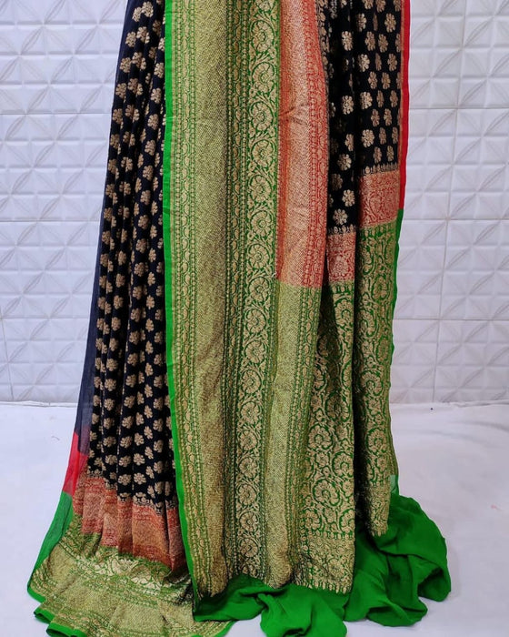 PURE HANDLOOM BANARASI KHADDI GEORGUTTE SILK SAREE