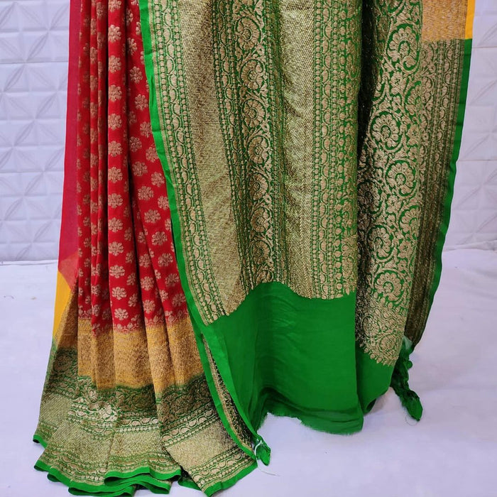 PURE HANDLOOM BANARASI KHADDI GEOERGUTTE SILK SAREE