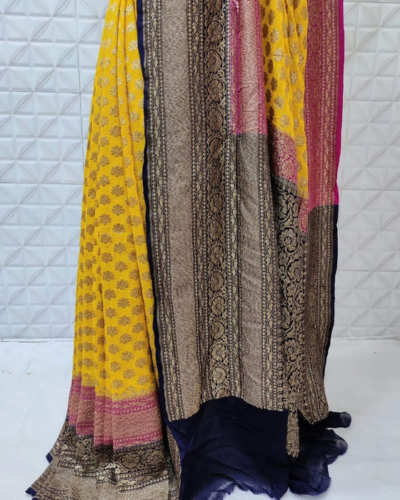 PURE HANDLOOM BANARASI KHADDI GEORGUTTE SILK SAREE