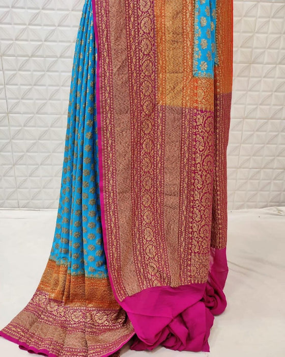 PURE HANDLOOM BANARASI KHADDI GEOURGUTTE SILK SAREE