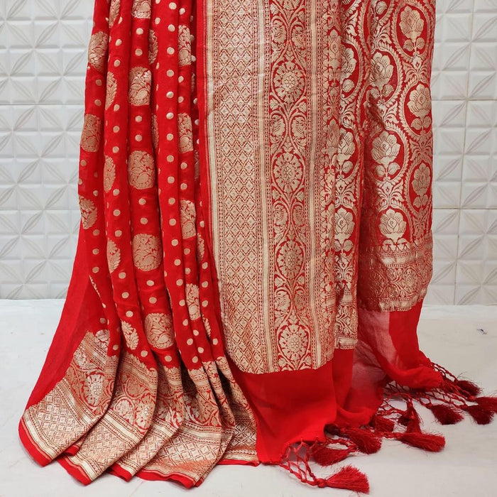 PURE HANDLOOM BANARASI KHADDI GEORGUTTE SILK SAREE