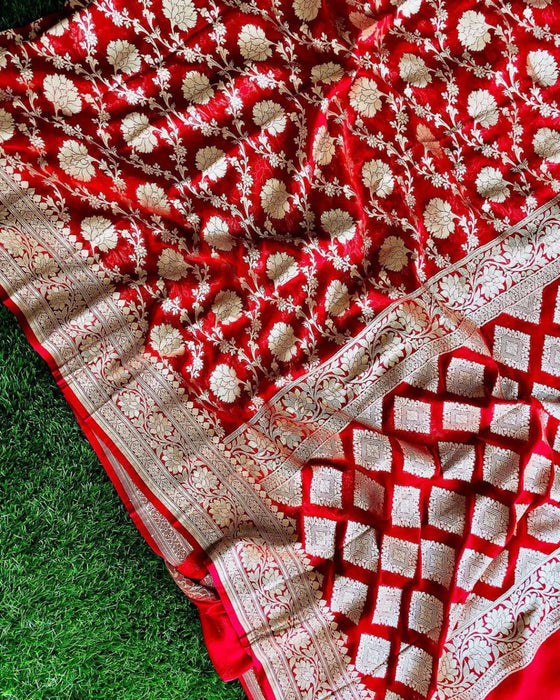 PURE BANARASI HANDLOOM KHADDI GEORGUTTE SILK SAREE