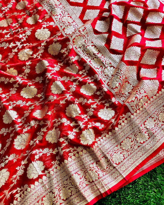 PURE BANARASI HANDLOOM KHADDI GEORGUTTE SILK SAREE