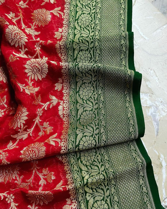 PURE HANDLOOM BANARASI KHADDI GEORGUTTE SAREE