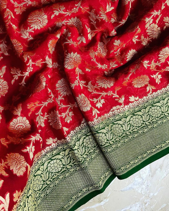 PURE HANDLOOM BANARASI KHADDI GEORGUTTE SAREE