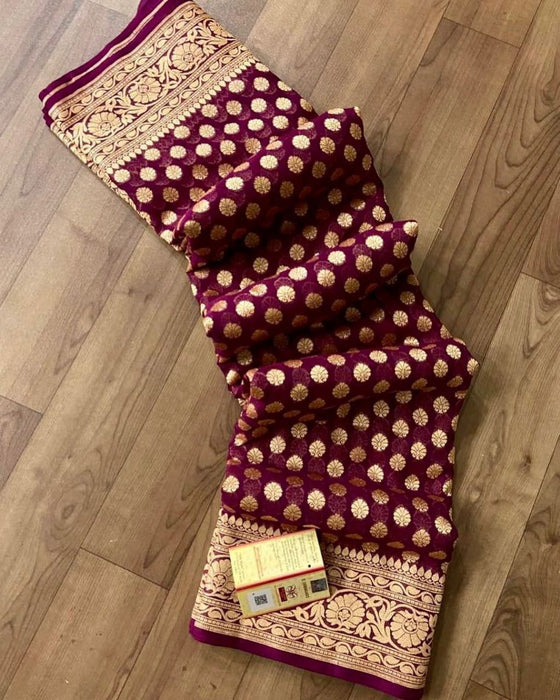 PURE HANDLOOM BANARASI KHADDI GEORGUTTE SAREE