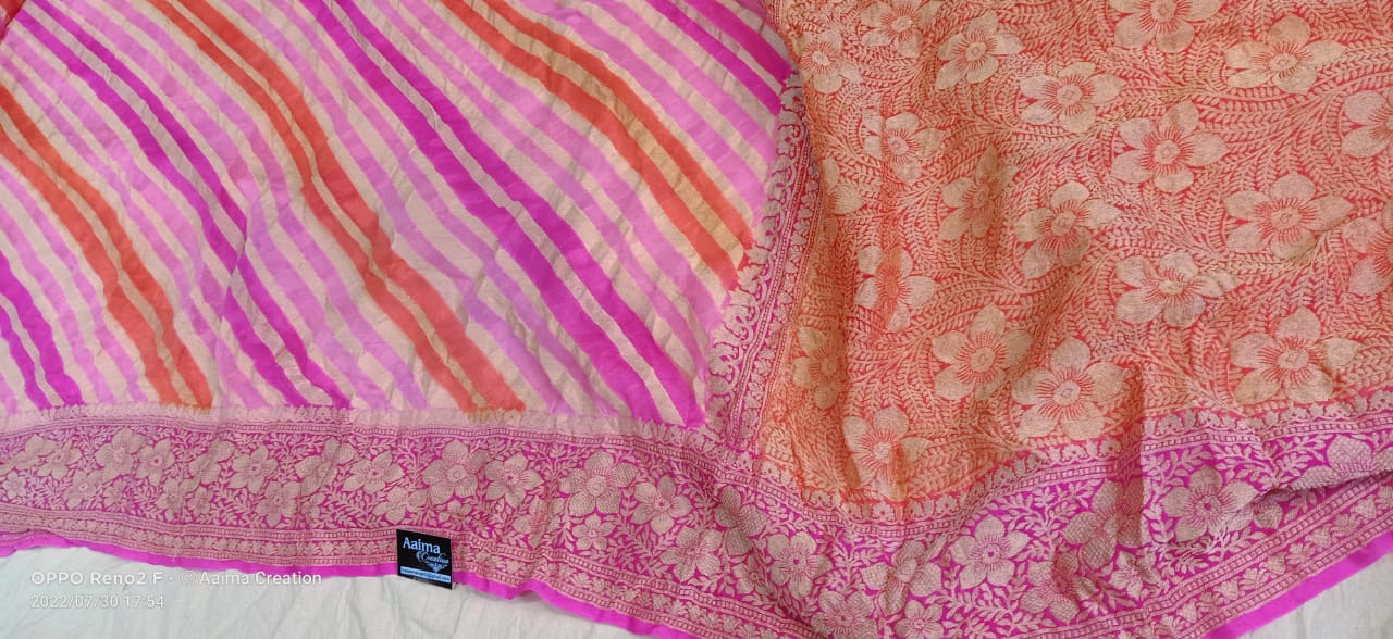 pure handloom banarasi  rungkat chiffon saree