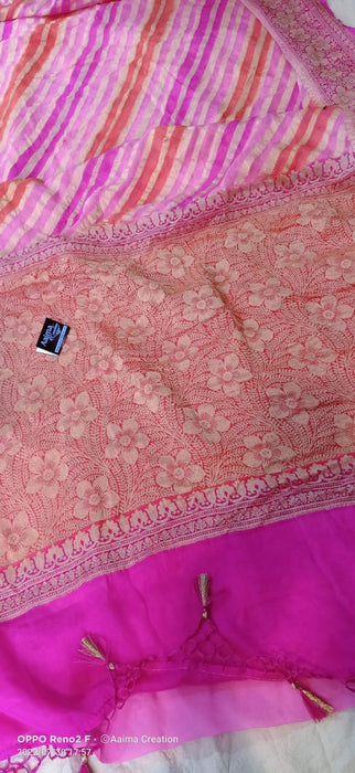 pure handloom banarasi  rungkat chiffon saree