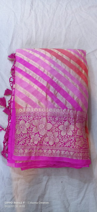 pure handloom banarasi  rungkat chiffon saree