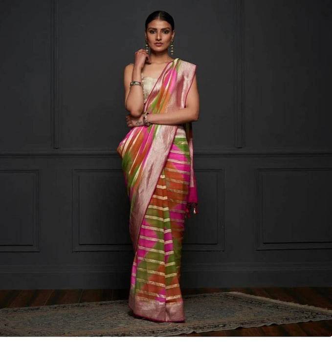 PURE HANDLOOM BANARASI KHDDI GEORGUTTE RUNGKAT SAREE