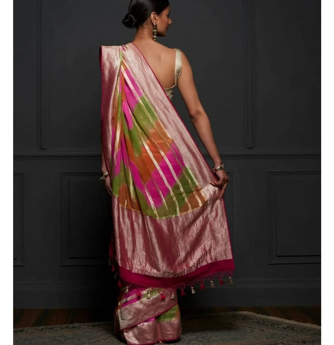 PURE HANDLOOM BANARASI KHDDI GEORGUTTE RUNGKAT SAREE