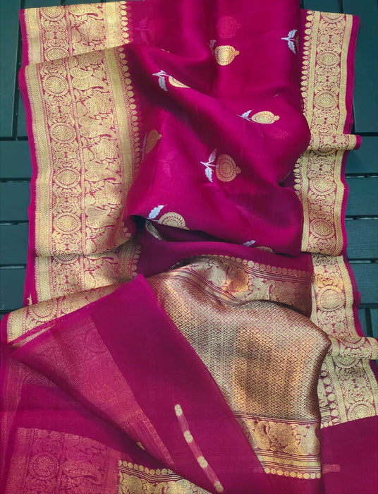 PURE BANARASI HANDLOOM KORA ORGANZA SAREE