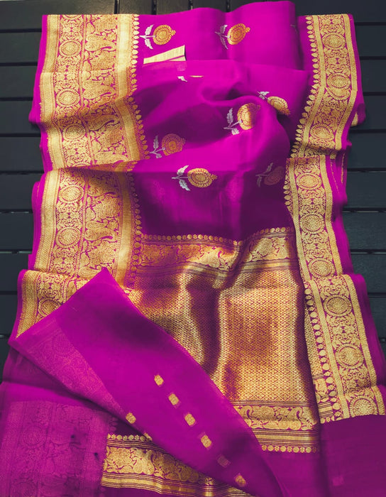 PURE BANARASI HANDLOOM KORA ORGANZA SAREE