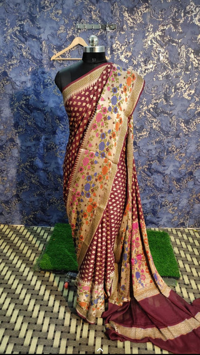 PURE BANARASI KHADDI CHIFFON SAREE