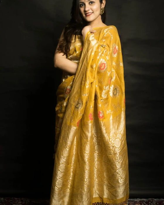 PURE BANARASI HANDLOOM KHADDI TASSAR SAREE