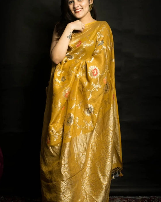 PURE BANARASI HANDLOOM KHADDI TASSAR SAREE