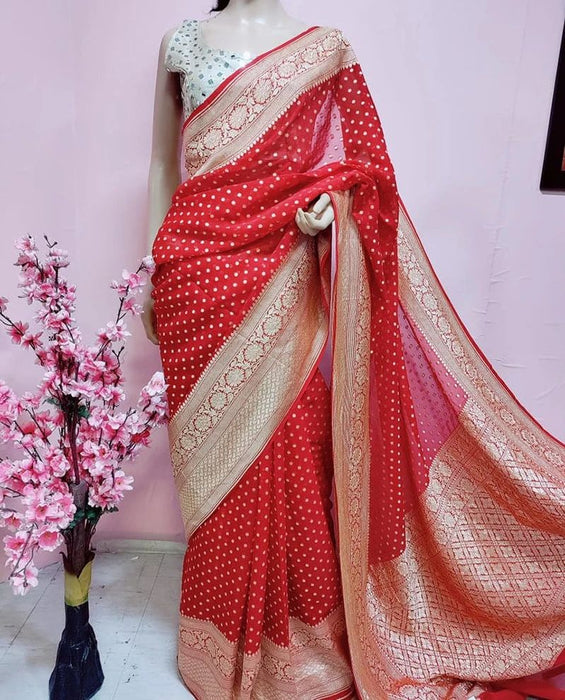 PURE HANDLOOM BANARASI KHADDI GEORGUTTE SAREE