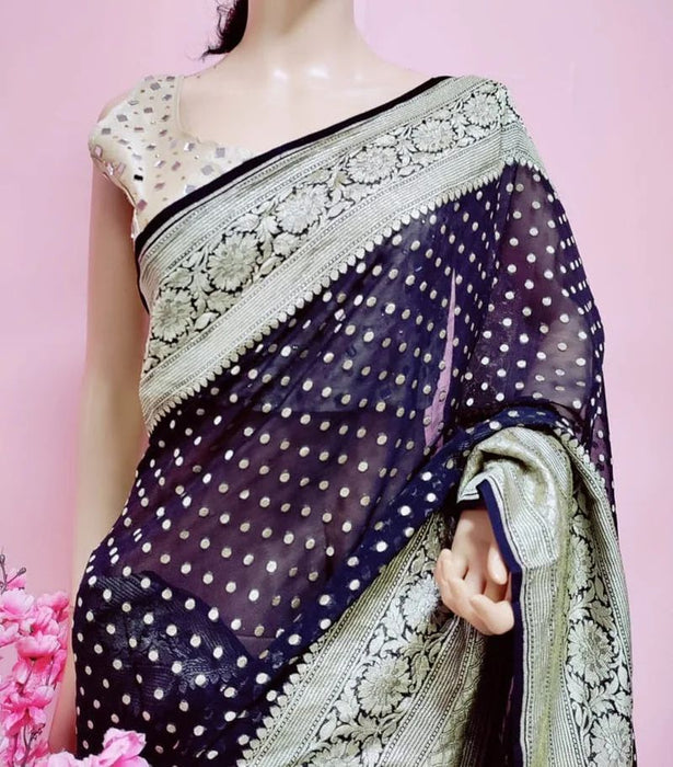 PURE HANDLOOM BANARASI KHADDI GEORGUTTE SAREE