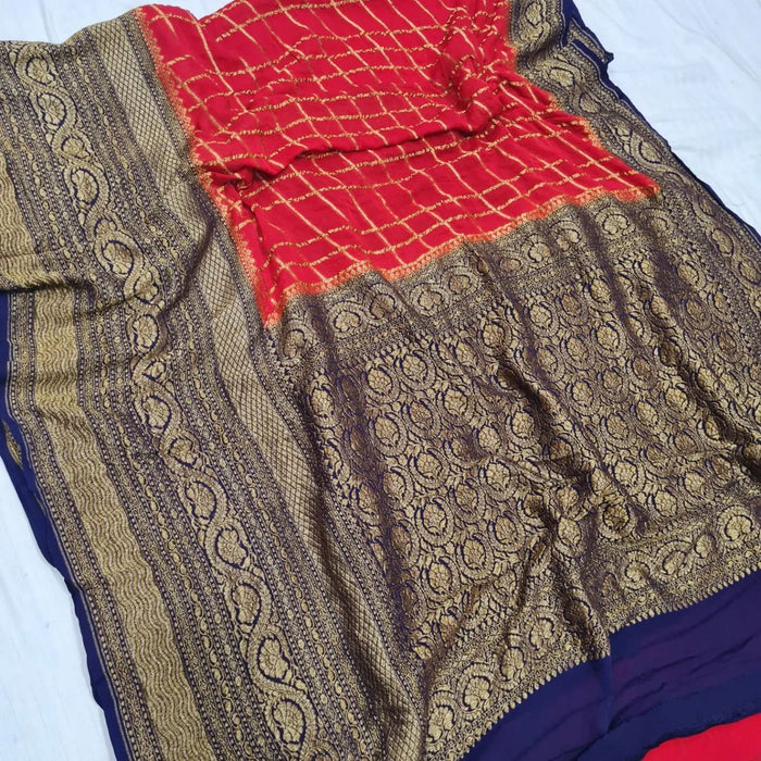 PURE BANARASI HANDLOOM KHADDI GEORGUTTE SAREE