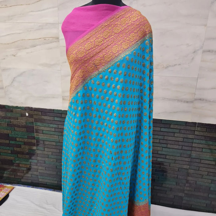 PURE BANARASI HANDLOOM KHADDI GEORGUTTE SAREE