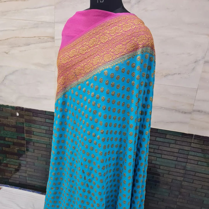 PURE BANARASI HANDLOOM KHADDI GEORGUTTE SAREE