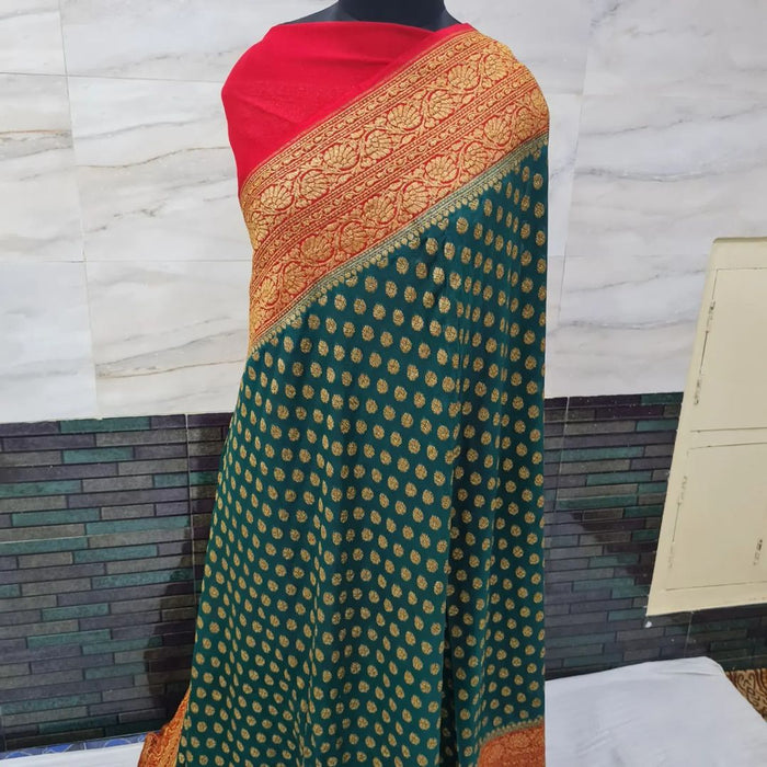 PURE BANARASI HANDLOOM KHADDI GEORGUTTE SAREE