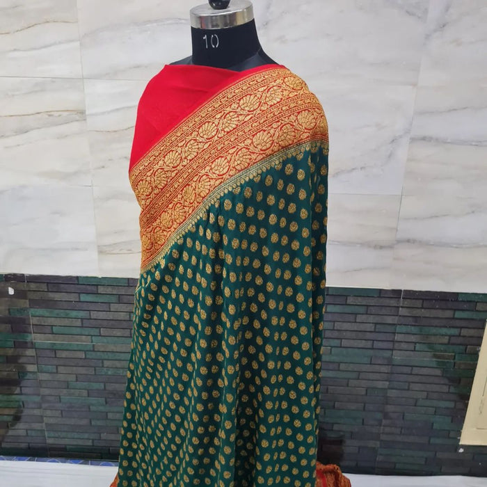 PURE BANARASI HANDLOOM KHADDI GEORGUTTE SAREE