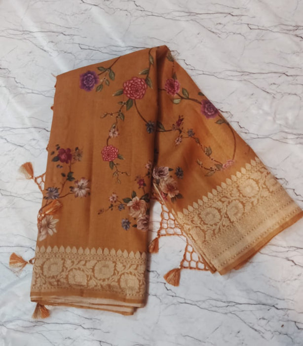 PURE BANARASI HANDLOOM TASSAR WITH DIGITAL PRINT SAREE