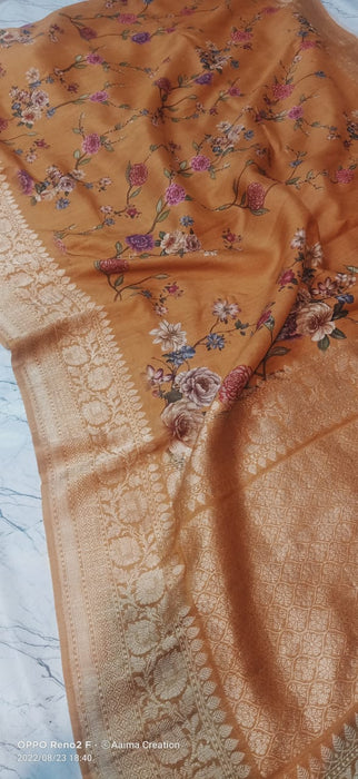 PURE BANARASI HANDLOOM TASSAR WITH DIGITAL PRINT SAREE