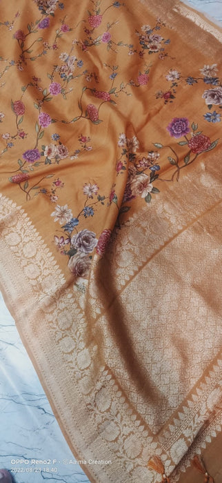 PURE BANARASI HANDLOOM TASSAR WITH DIGITAL PRINT SAREE