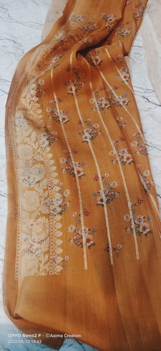 PURE BANARASI HANDLOOM TASSAR WITH DIGITAL PRINT SAREE