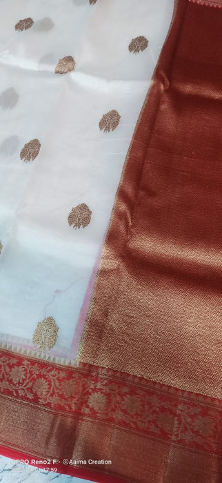 PURE HANDLOOM BANARASI KORA ORGANZA SAREE