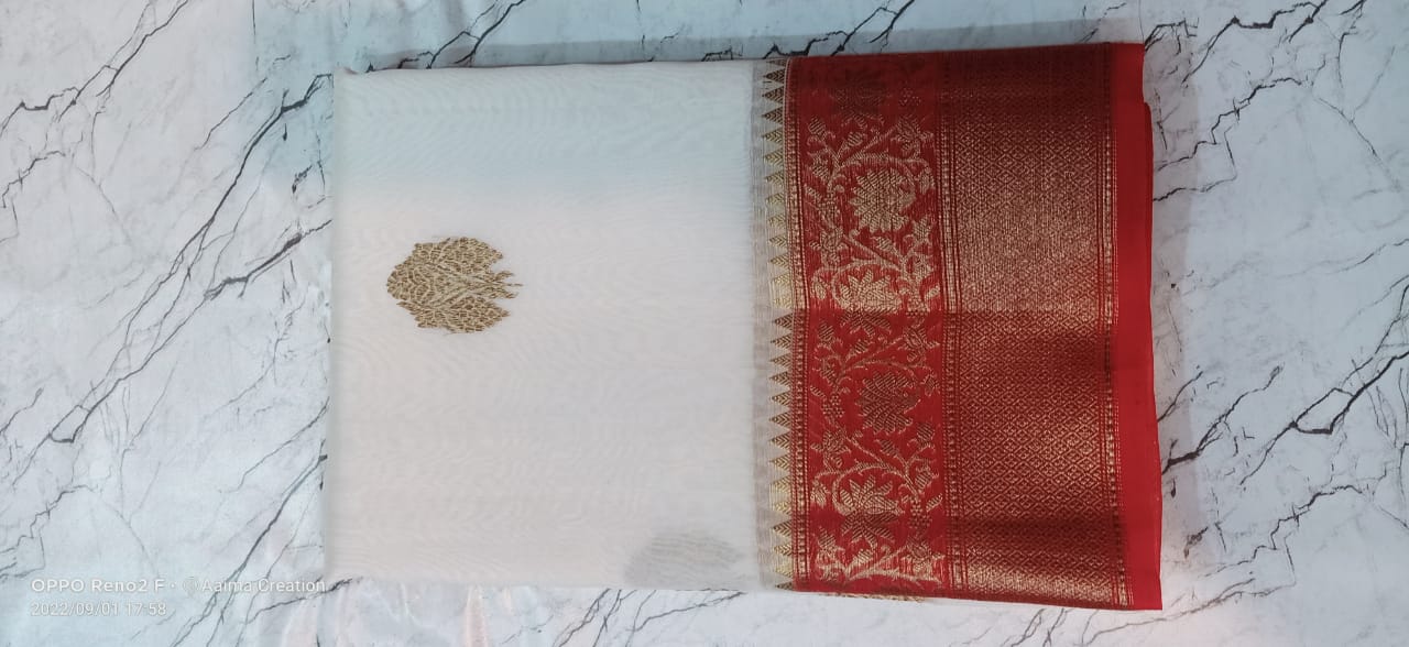 PURE HANDLOOM BANARASI KORA ORGANZA SAREE