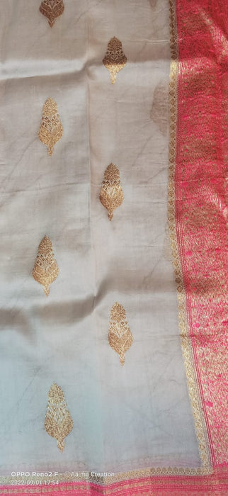 PURE HANDLOOM BANARASI KORA ORGANZA SAREE