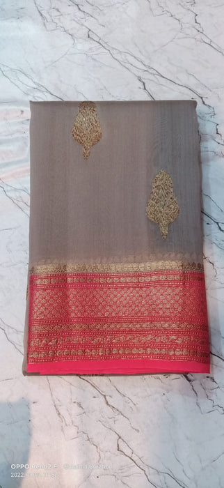 PURE HANDLOOM BANARASI KORA ORGANZA SAREE