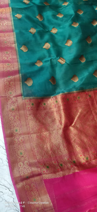 PURE HANDLOOM BANARASI KORA ORGANZA SAREE