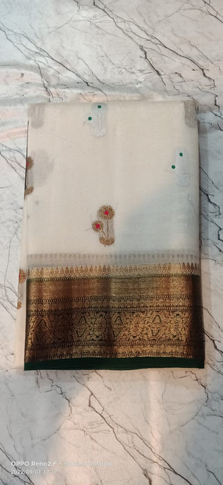 PURE HANDLOOM BANARASI KORA ORGANZA SAREE