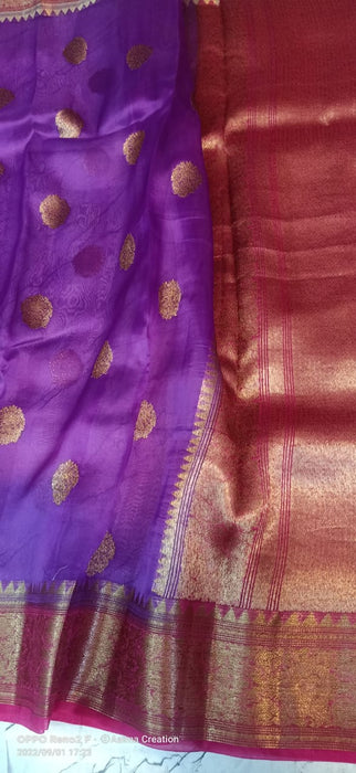 PURE HANDLOOM BANARASI KORA ORGANZA SAREE