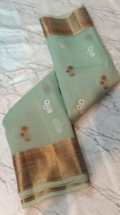 PURE HANDLOOM BANARASI KORA ORGANZA SAREE