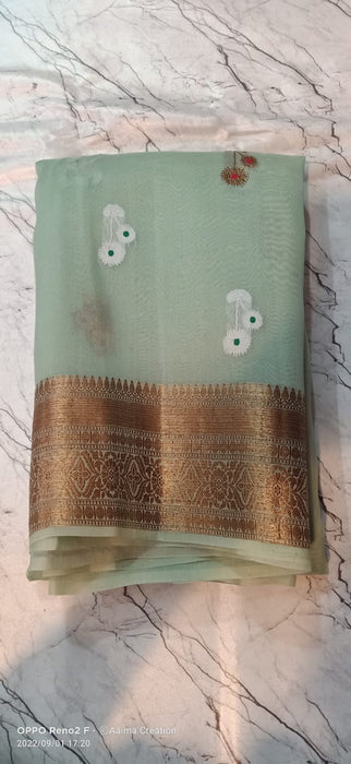 PURE HANDLOOM BANARASI KORA ORGANZA SAREE